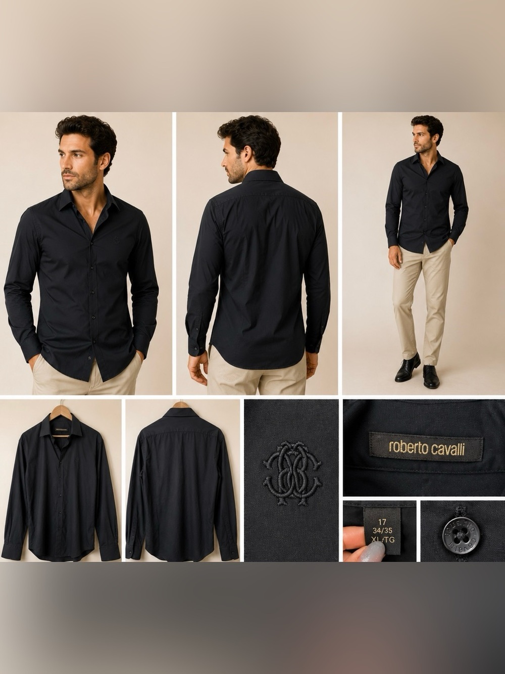 Roberto Cavalli Black Dress Shirt XL 17 34/35 Button Down - Picture 2 of 10